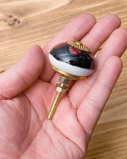 アジアンデザインの取っ手 陶器のプルノブ(ドアノブ)〔約3.2cm〕 - サブ4