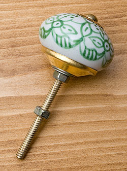 アジアンデザインの取っ手 陶器のプルノブ(ドアノブ)〔約3.2cm〕 - サブ2