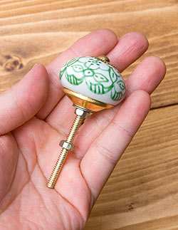 アジアンデザインの取っ手 陶器のプルノブ(ドアノブ)〔約3.2cm〕 - サブ4