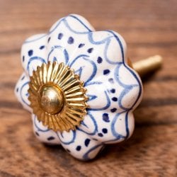 アジアンデザインの取っ手 陶器のプルノブ(ドアノブ)〔約4.2cm〕(ID-DOOR-132)