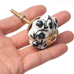 アジアンデザインの取っ手 陶器のプルノブ(ドアノブ)〔約4.2cm〕 - サブ4