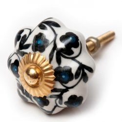 アジアンデザインの取っ手 陶器のプルノブ(ドアノブ)〔約4.2cm〕(ID-DOOR-135)