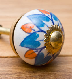 アジアンデザインの取っ手 陶器のプルノブ(ドアノブ)〔約3.5cm〕 - サブ3