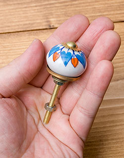 アジアンデザインの取っ手 陶器のプルノブ(ドアノブ)〔約3.5cm〕 - サブ4