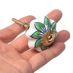 アジアンデザインの取っ手 陶器のプルノブ(ドアノブ)〔約3.5cm〕 - サブ4
