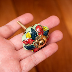 アジアンデザインの取っ手 陶器のプルノブ(ドアノブ)〔約4.2cm〕 - サブ4