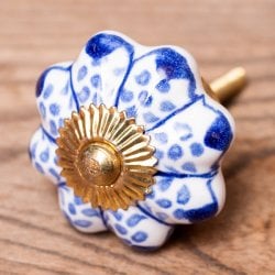 アジアンデザインの取っ手 陶器のプルノブ(ドアノブ)〔約4.5cm〕(ID-DOOR-144)