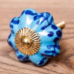 アジアンデザインの取っ手 陶器のプルノブ(ドアノブ)〔約4.2cm〕(ID-DOOR-145)