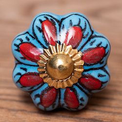 アジアンデザインの取っ手 陶器のプルノブ(ドアノブ)〔約3.5cm〕 - サブ3