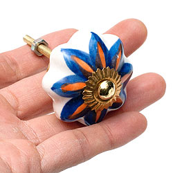 アジアンデザインの取っ手 陶器のプルノブ(ドアノブ)〔約4.5cm〕 - サブ4