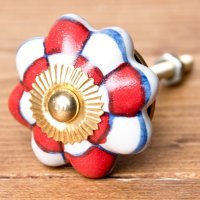 アジアンデザインの取っ手 陶器のプルノブ(ドアノブ)〔約4cm〕(ID-DOOR-164)