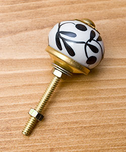 アジアンデザインの取っ手 陶器のプルノブ(ドアノブ)〔約4.2cm〕 - サブ2