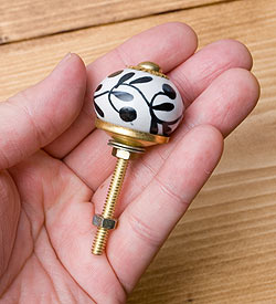 アジアンデザインの取っ手 陶器のプルノブ(ドアノブ)〔約4.2cm〕 - サブ4