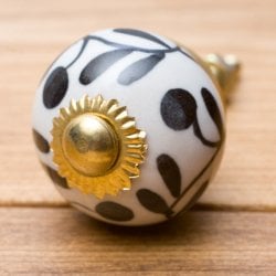 アジアンデザインの取っ手 陶器のプルノブ(ドアノブ)〔約4.2cm〕(ID-DOOR-16)