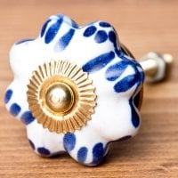 アジアンデザインの取っ手 陶器のプルノブ(ドアノブ)〔約4cm〕(ID-DOOR-170)