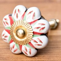 アジアンデザインの取っ手 陶器のプルノブ(ドアノブ)〔約4cm〕(ID-DOOR-171)
