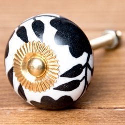 アジアンデザインの取っ手 陶器のプルノブ(ドアノブ)〔約3.7cm〕(ID-DOOR-173)