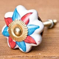 アジアンデザインの取っ手 陶器のプルノブ(ドアノブ)〔約4cm〕(ID-DOOR-181)