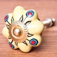 アジアンデザインの取っ手 陶器のプルノブ(ドアノブ)〔約4cm〕(ID-DOOR-186)