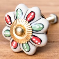 アジアンデザインの取っ手 陶器のプルノブ(ドアノブ)〔約4cm〕(ID-DOOR-189)