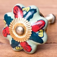 アジアンデザインの取っ手 陶器のプルノブ(ドアノブ)〔約4cm〕(ID-DOOR-193)