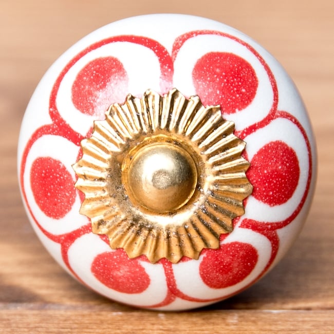 アジアンデザインの取っ手 陶器のプルノブ(ドアノブ)〔約3.7cm〕 3 - エスニックな模様が素敵ですね。