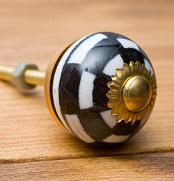 アジアンデザインの取っ手 陶器のプルノブ(ドアノブ)〔約4cm〕 - サブ3