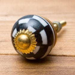 アジアンデザインの取っ手 陶器のプルノブ(ドアノブ)〔約4cm〕(ID-DOOR-19)