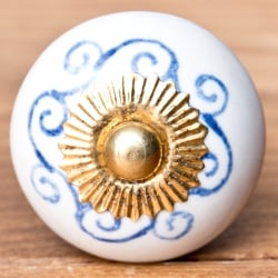 アジアンデザインの取っ手 陶器のプルノブ(ドアノブ)〔約3.7cm〕 - サブ3