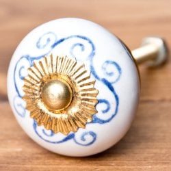 アジアンデザインの取っ手 陶器のプルノブ(ドアノブ)〔約3.7cm〕(ID-DOOR-201)