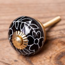 アジアンデザインの取っ手 陶器のプルノブ(ドアノブ)〔約3cm〕(ID-DOOR-210)