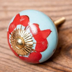 アジアンデザインの取っ手 陶器のプルノブ(ドアノブ)〔約4cm〕(ID-DOOR-213)