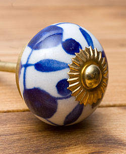 アジアンデザインの取っ手 陶器のプルノブ(ドアノブ)〔約4cm〕 - サブ3