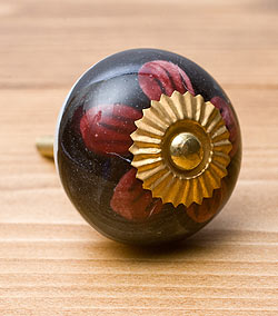 アジアンデザインの取っ手 陶器のプルノブ(ドアノブ)〔約4cm〕 - サブ3