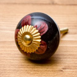 アジアンデザインの取っ手 陶器のプルノブ(ドアノブ)〔約4cm〕(ID-DOOR-33)