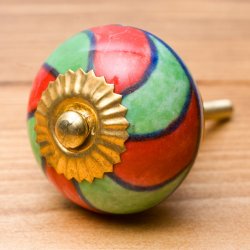 アジアンデザインの取っ手 陶器のプルノブ(ドアノブ)〔約4cm〕(ID-DOOR-39)