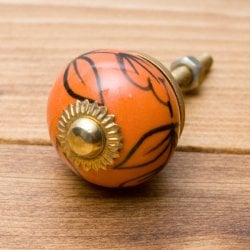 アジアンデザインの取っ手 陶器のプルノブ(ドアノブ)〔約4cm〕(ID-DOOR-3)