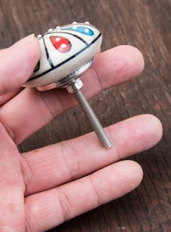〔約平型〕アジアンデザインの取っ手 陶器のプルノブ(ドアノブ)〔約3.8cm〕 - サブ4