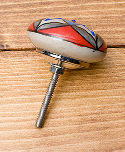 〔平型〕アジアンデザインの取っ手 陶器のプルノブ(ドアノブ)〔約3.9cm〕 - サブ2