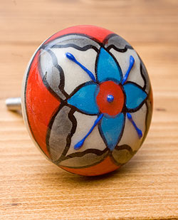 〔平型〕アジアンデザインの取っ手 陶器のプルノブ(ドアノブ)〔約3.9cm〕 - サブ3