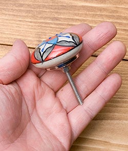 〔平型〕アジアンデザインの取っ手 陶器のプルノブ(ドアノブ)〔約3.9cm〕 - サブ4