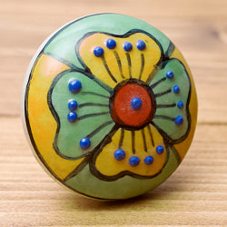 〔約平型〕アジアンデザインの取っ手 陶器のプルノブ(ドアノブ)〔約3.8cm〕 - サブ3