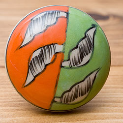 〔約平型〕アジアンデザインの取っ手 陶器のプルノブ(ドアノブ)〔約4cm〕 - サブ3