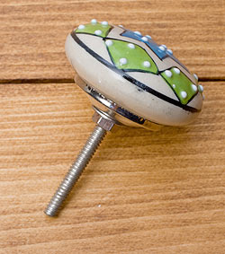 〔約平型〕アジアンデザインの取っ手 陶器のプルノブ(ドアノブ)〔約3.9cm〕 - サブ2