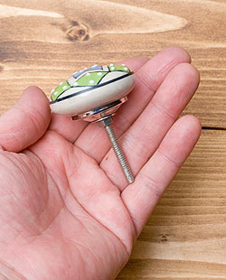 〔約平型〕アジアンデザインの取っ手 陶器のプルノブ(ドアノブ)〔約3.9cm〕 - サブ4