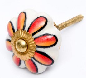 アジアンデザインの取っ手 陶器のプルノブ(ドアノブ)〔約4.5cm〕(ID-DOOR-81)