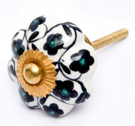 アジアンデザインの取っ手 陶器のプルノブ(ドアノブ)〔約3.4cm〕(ID-DOOR-83)