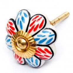 アジアンデザインの取っ手 陶器のプルノブ(ドアノブ)〔約4.5cm〕(ID-DOOR-85)