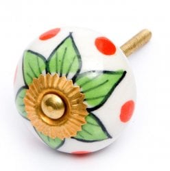 アジアンデザインの取っ手 陶器のプルノブ(ドアノブ)〔約4cm〕(ID-DOOR-91)