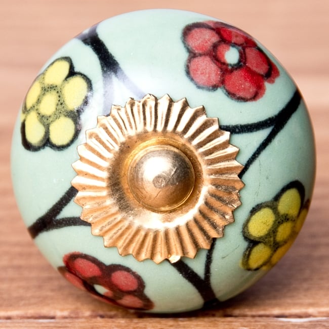 アジアンデザインの取っ手 陶器のプルノブ(ドアノブ)〔約3cm〕 3 - エスニックな模様が素敵ですね
